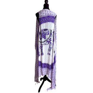 Purple and White Elephant Print Kimono One Size Boho Bohemian Coverup Animal